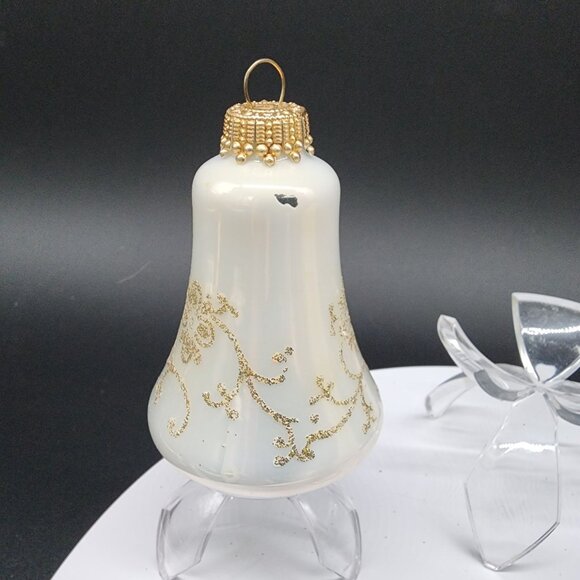 VTG Glass Bell Christmas Ornaments Birds & Floral Designs Jeweled Germany Krebs - Picture 10 of 12
